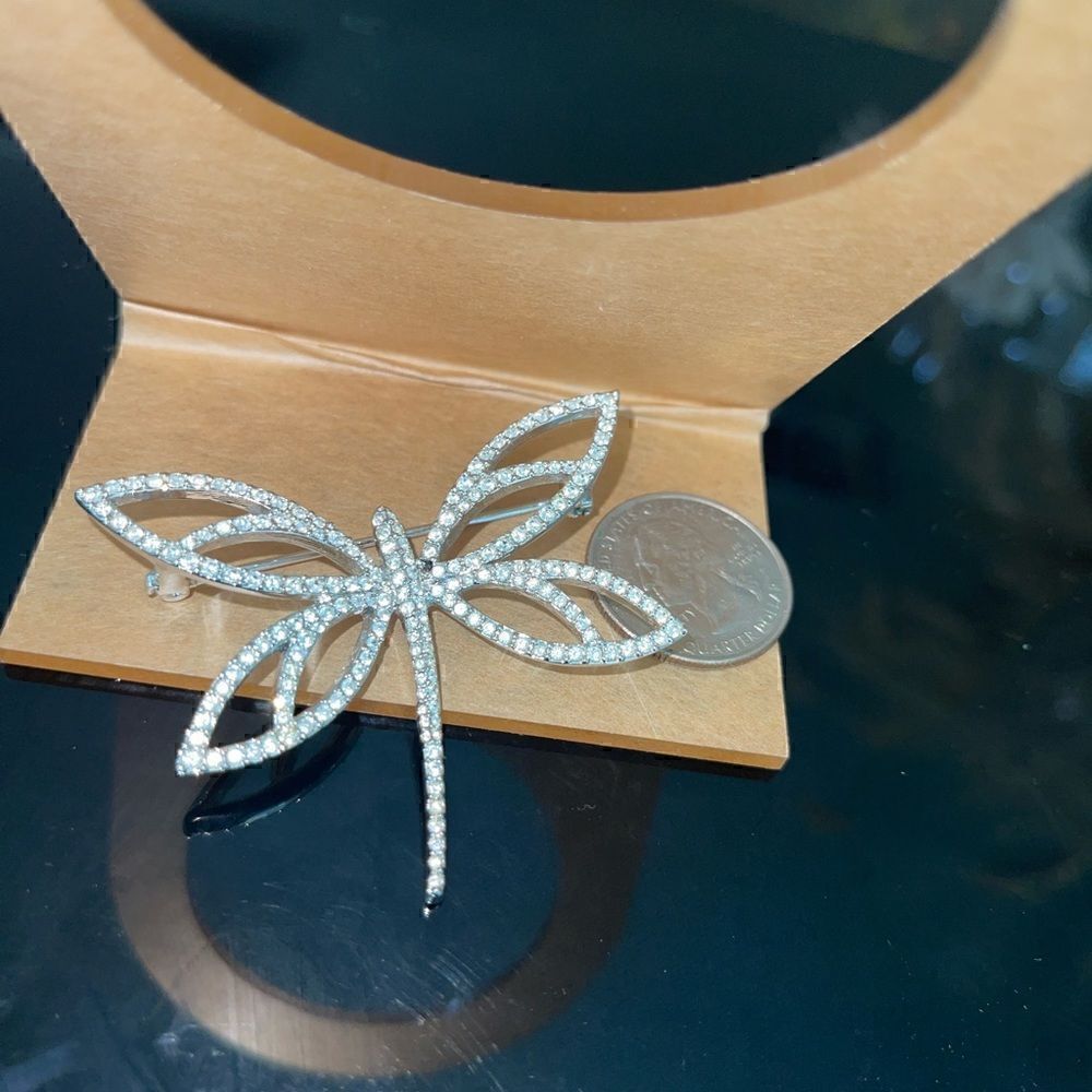 Silver tone Swarovski dragonfly brooch